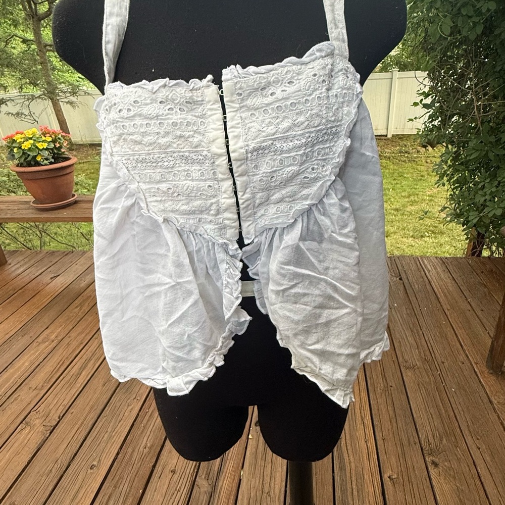Free People White Eyelet Ruffle Cami Top